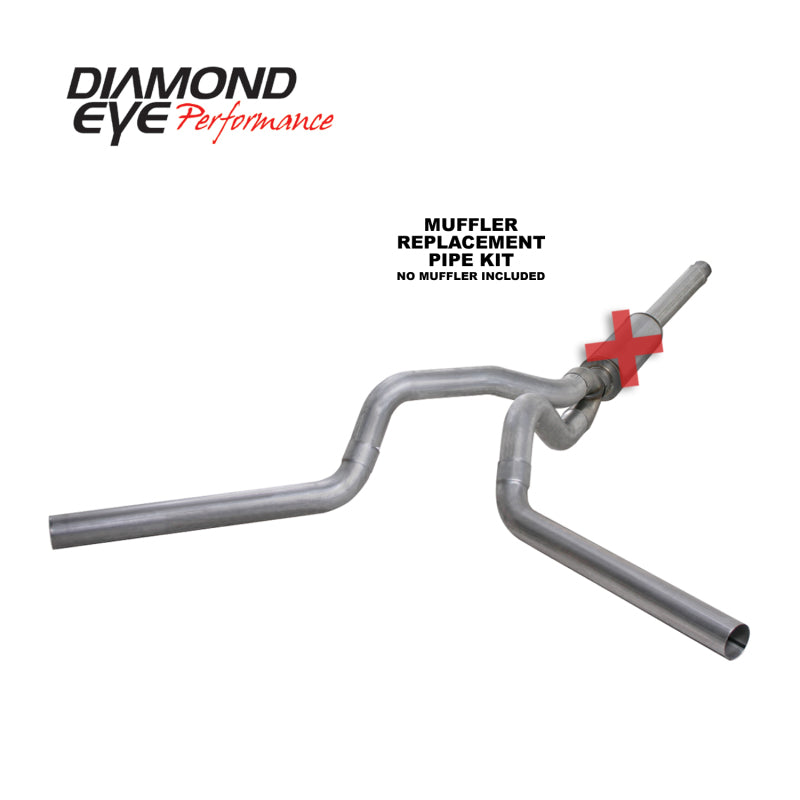 Diamond Eye Performance 4-inch catback exhaust pipe for 94-97 Ford 7.3L Power Stroke F250/F350, dual aluminum finish replacement pipe.