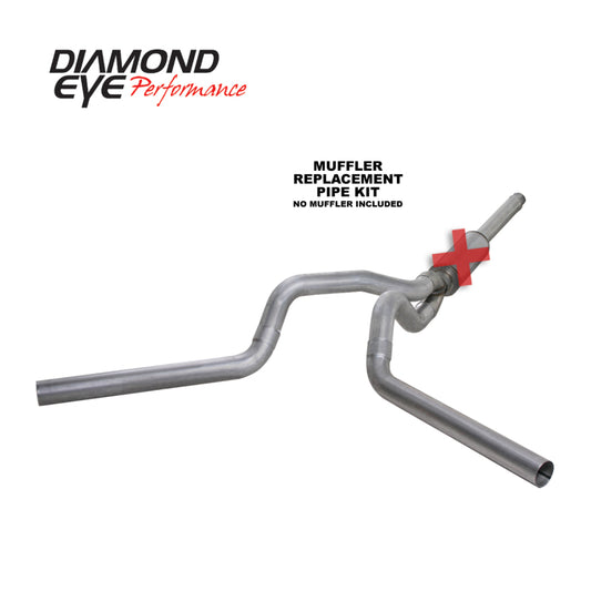 Diamond Eye Performance 4-inch catback exhaust pipe for 94-97 Ford 7.3L Power Stroke F250/F350, dual aluminum finish replacement pipe.