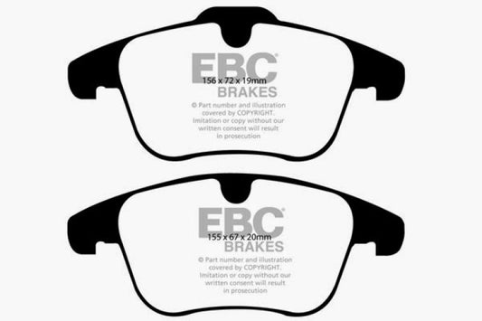 EBC Greenstuff front brake pads for 2011-2015 Land Rover Range Rover Evoque 2.0 Turbo, performance brake pad set.