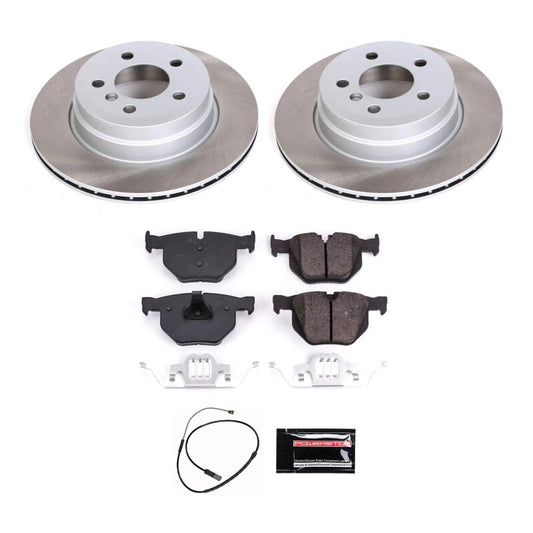 PowerStop rear semi-coated rotor kit for BMW X6 (2011-2019), performance brake kit with blank rotor design, shown in image.