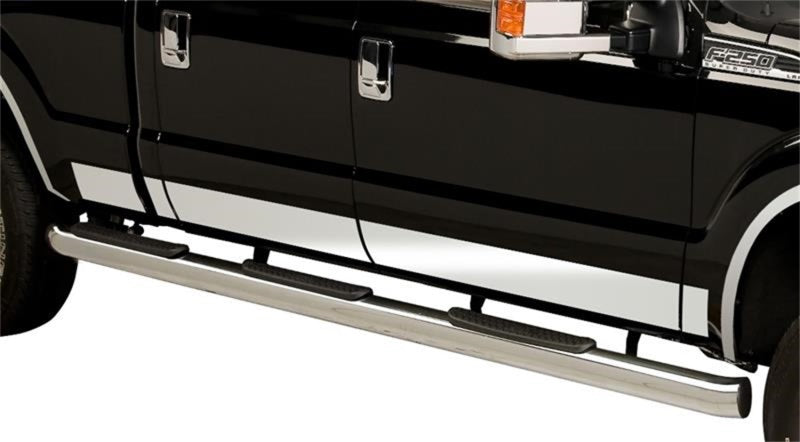 Putco stainless steel rocker panels for 2017-2020 Ford SuperDuty SuperCrew 6.5ft bed, exterior body armor and rock rails.