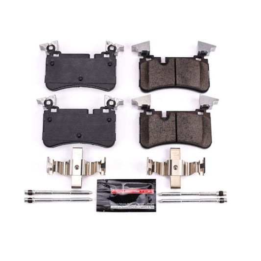 PowerStop Z23 Evolution Sport rear brake pads for Mercedes-Benz C63 AMG, with hardware, designed for high-performance braking.