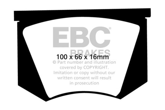 EBC 64-66 Ac Cobra 7.0 Redstuff rear performance brake pads showing red friction material for high braking performance.