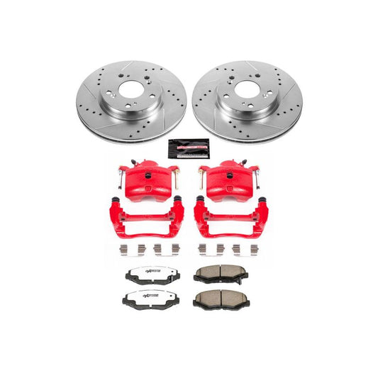 PowerStop Z26 Street Warrior brake kit with front calipers installed on a 2013 Acura ILX for high-performance braking.