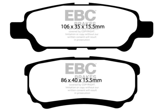 EBC Ultimax2 rear brake pads for Chrysler 200 2.4 models, OE style, with metal backing and friction material for reliable braking.