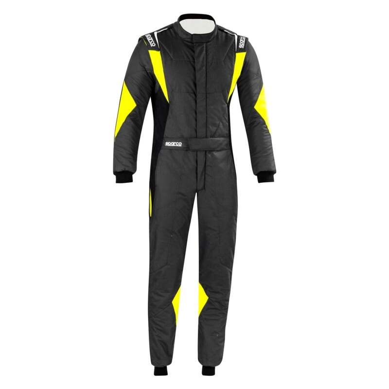 Sparco Superleggera 58 Gry/Yel racing suit with gray and yellow design, made for motorsport drivers, featuring sleek aerodynamic fabric.