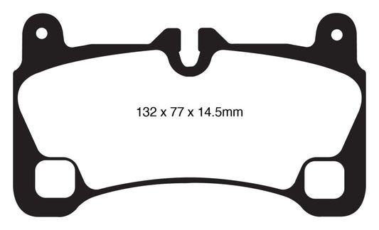 EBC Redstuff rear brake pads for Volkswagen Touareg 3.6 (2008-2009), performance brake pads with two holes at the bottom of the backplate