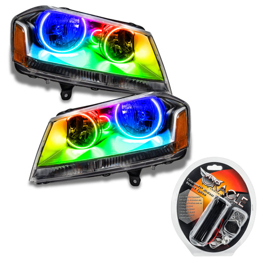 Oracle Lighting Dodge Avenger SE/SXT 2008-2014 ColorSHIFT headlights with SMD LED technology, showing illuminated headlight assembly.