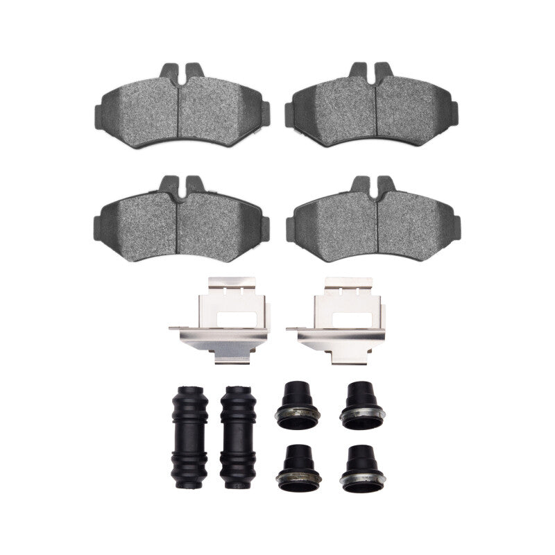R1 Concepts OE ceramic brake pads and hardware kit for Dodge Sprinter 3500 rear, showing brake pad set and hardware components