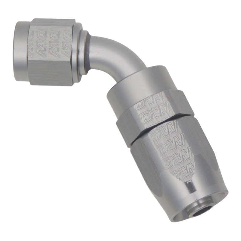 DeatschWerks 6AN female flare swivel hose end fitting with 60-degree CPE anodized titanium finish, for high-performance fuel systems.