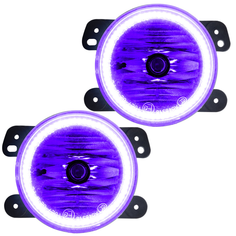Oracle Lighting LED halo fog lights for Jeep Wrangler JK, UV purple pre-assembled fog lights with bright LED halos.