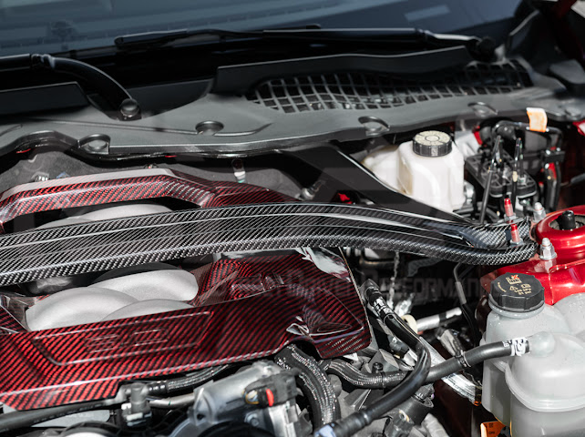 2024-Up Ford Mustang S650 | S650 Dark Horse Style CARBON FIBER Engine Strut Brace Balance Tower Bar