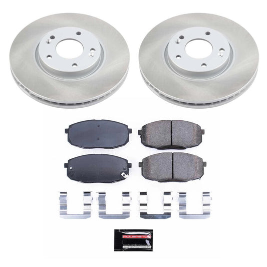 PowerStop semi-coated front brake rotor kit for 2010-2013 Kia Forte Koup, performance brake kit with ventilated rotor design.