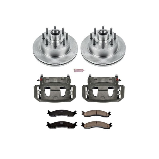 PowerStop OE front brake rotors for 2003-2007 Ford E-350 Super Duty with Autospecialty caliper kit, showing clean, new rotor surfaces.