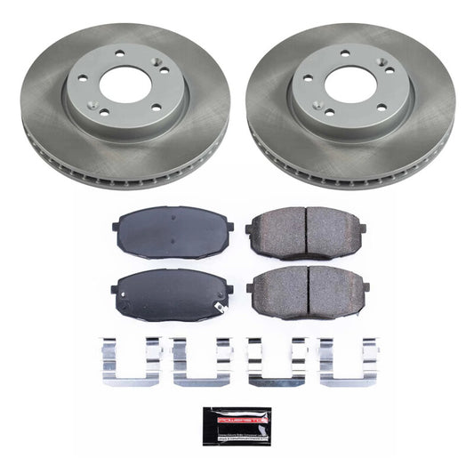 PowerStop semi-coated front brake rotor kit for 2010-2013 Kia Forte Koup, performance brake components with ventilated design.