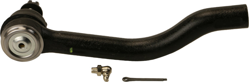 Moog Nissan Murano 2015-2022 front right outer tie rod, close-up view showing metal rod and joint for steering connection.
