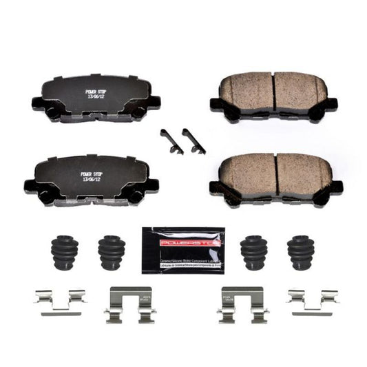 Power Stop Z23 Evolution Sport brake pads with hardware for rear of 2012-2015 Honda Pilot, high-performance replacement brake pads.