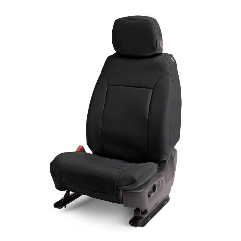 Covercraft black leatherette second row seat covers for Ford F150 2021-2024, custom-fit premium vehicle interior protection.