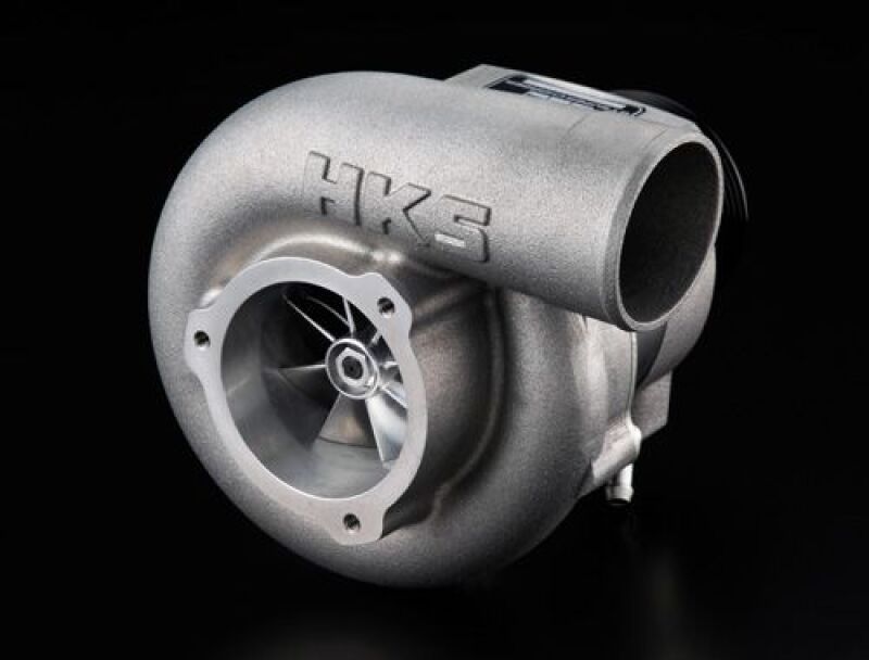 HKS GTS8550 supercharger installed on a vehicle engine, showcasing the HKS branded performance supercharger system.