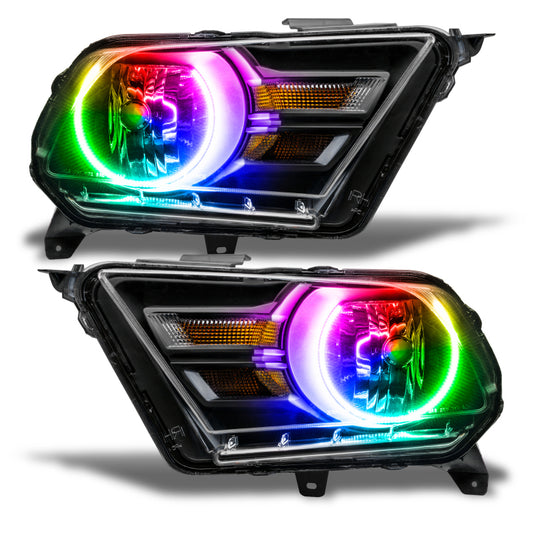 Oracle Lighting Ford Mustang HL headlights from 2010-2014 with ColorSHIFT technology, non-HID, showcasing sleek headlight design.