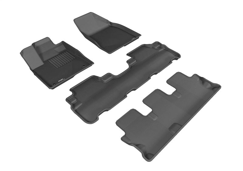 Black 3D MAXpider rubber floor mats for Toyota Highlander 2014-2019, full set with textured surface for interior protection.
