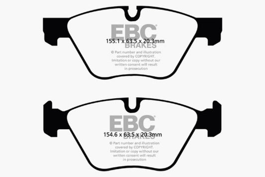 EBC Greenstuff front brake pads for BMW 528 2.0 Turbo (F10) performance brake pads, showing the green brake pad material