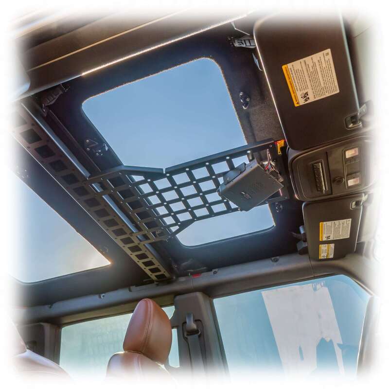 Turn Offroad 2021+ Ford Bronco cage brace with Molle pattern and center mount, rugged utility hook for off-road vehicle accessories.