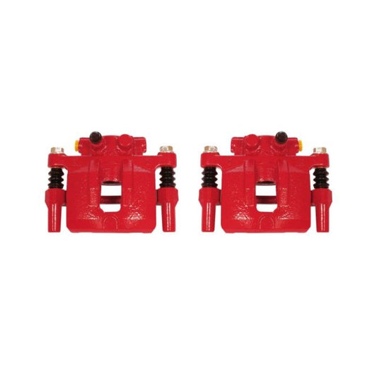 Pair of PowerStop rear red brake calipers with brackets for Chrysler 200 models from 2011 to 2014, performance disc brake replacement.