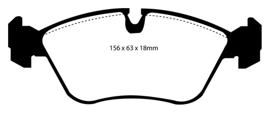 EBC Redstuff front brake pads for Volvo 850 2.3 Turbo, high-performance brake pads with red friction material for improved stopping power.