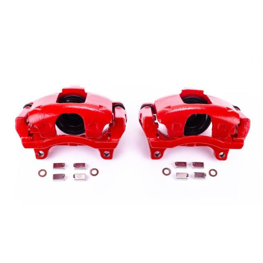 PowerStop front red brake calipers with brackets for Dodge Journey (2009-2012), performance replacement pair, shown in image.
