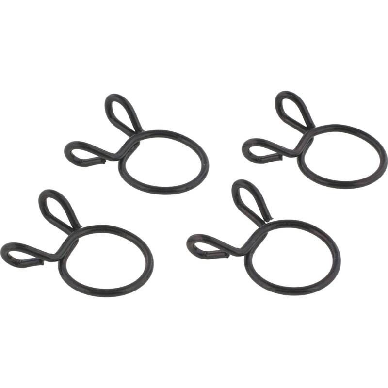 All Balls Racing hose clamps, 15.2mm size, set of four, designed for secure hose connections in automotive and motorcycle applications.