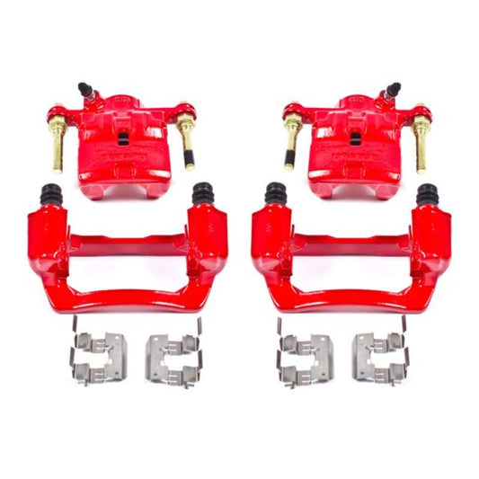Pair of PowerStop rear red brake calipers with brackets for 2009-2013 Subaru Forester, performance brake calipers.