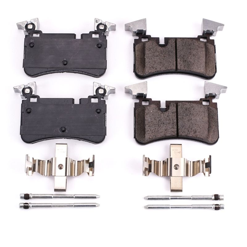 PowerStop Z17 Evolution ceramic brake pads with hardware for rear of Mercedes-Benz C63 AMG (2008-2013).
