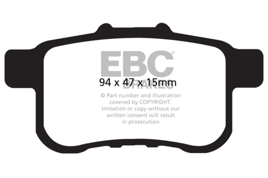EBC 13+ Honda Accord Coupe 2.4 LX Ultimax2 rear brake pads, OE style, with visible brake pad surface and metal backing plates.