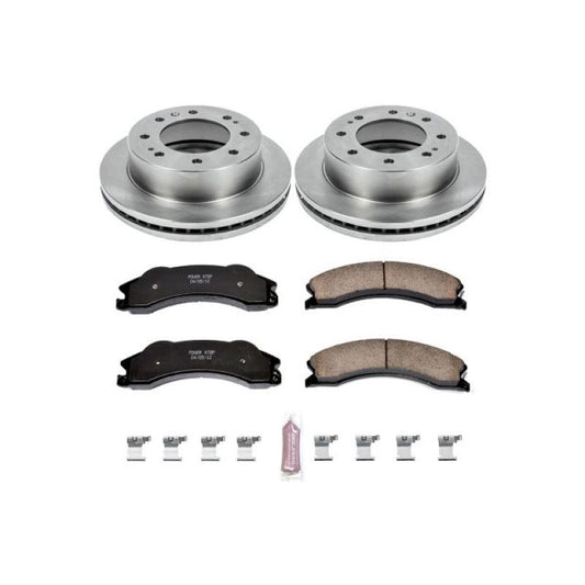 PowerStop OE brake rotors for 2011 GMC Sierra 3500 HD front brake kit, showing new metal rotors with vented design
