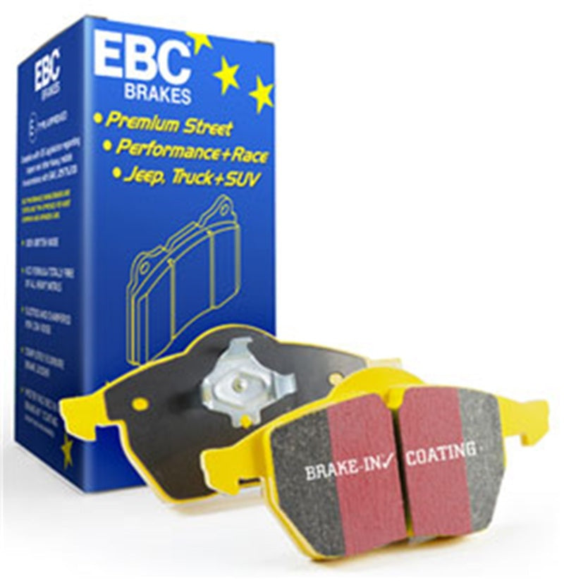 EBC Yellowstuff rear brake pads for Porsche Boxster 2.7, performance brake pads, with cast iron rotors visible in the image