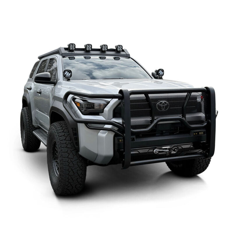 Westin 25-26 Toyota 4Runner Mesa roof rack installed on vehicle's roof for added cargo capacity and outdoor gear transport.