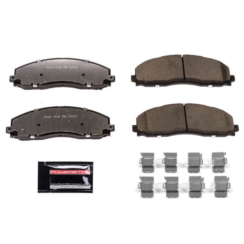 PowerStop Z36 performance front brake pads with hardware for Ford F-250 Super Duty 2012-2019 truck and tow application.