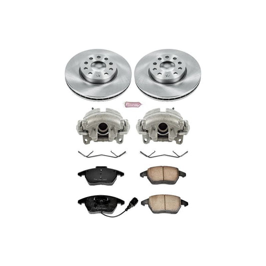 PowerStop OE front brake kit with calipers for Audi A3 2010-2012, featuring high-performance brake rotors and calipers.