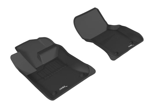 Black 3D MAXpider rubber floor mat for 2017-2020 Jaguar XE first row, featuring textured surface and custom fit.