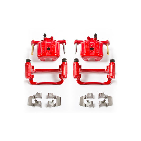 Pair of PowerStop rear red brake calipers with brackets for Mitsubishi Eclipse 2006-2012, performance brake calipers.