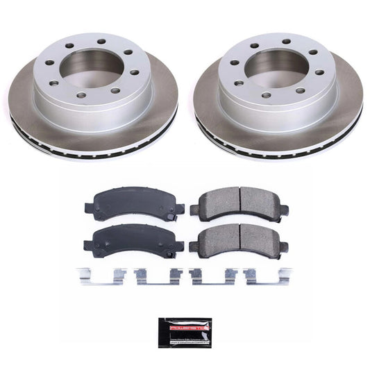 PowerStop rear semi-coated rotor kit for GMC Savana 3500, performance brake kit with rotors and hardware.