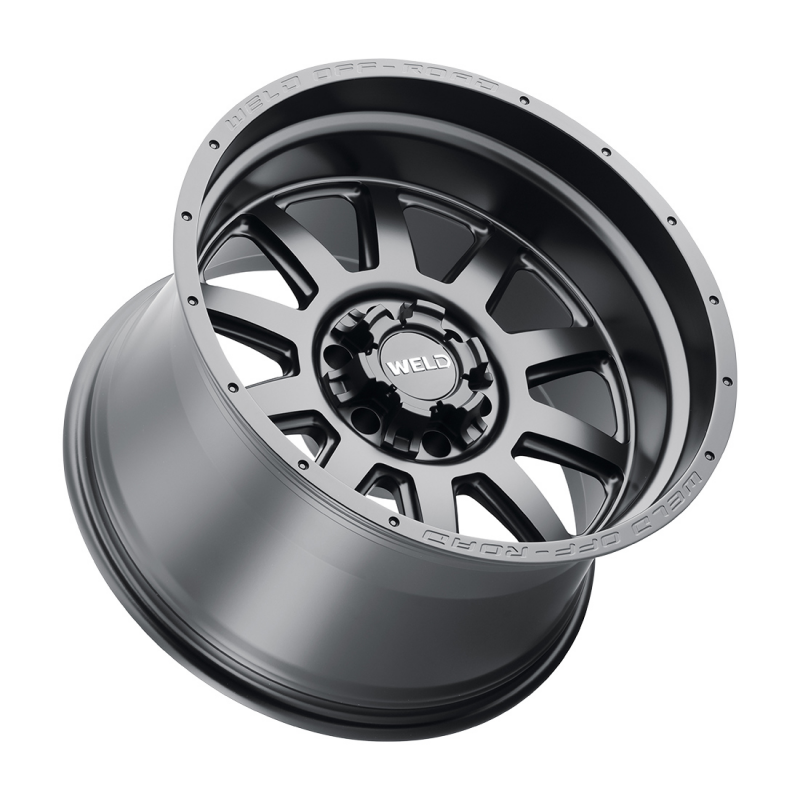 Weld Stealth 20x10 forged wheel in satin black with 6x135 bolt pattern, 4.76 BS, 106.1 HB, showcasing sleek wheel design