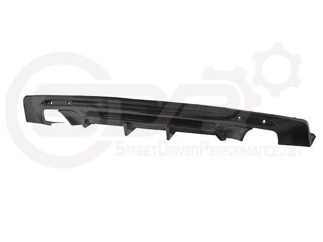 Glossy black rear bumper finned diffuser for Chevrolet Camaro 2016-2024 by Street Driven Performance, showing the aerodynamic design.