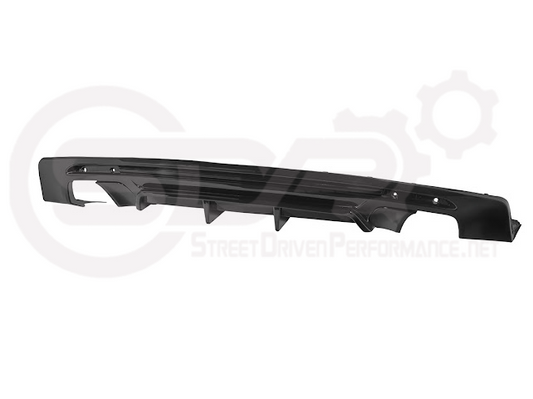 Glossy black rear bumper finned diffuser for Chevrolet Camaro 2016-2024 by Street Driven Performance, showing the aerodynamic design.