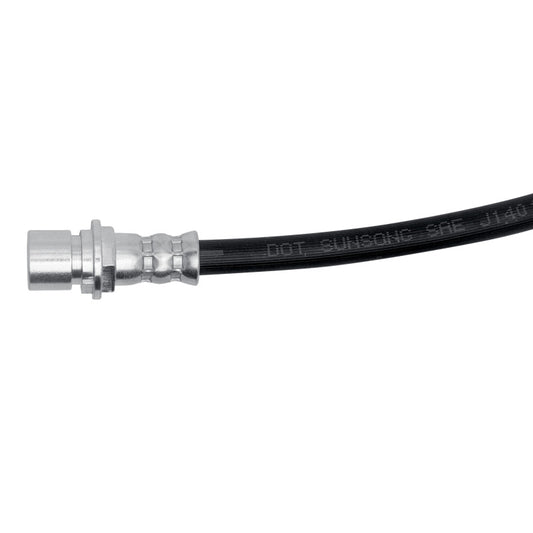 DFC Cadillac CTS rear right brake hose from the brake line kit, showing the flexible rubber and metal fittings.