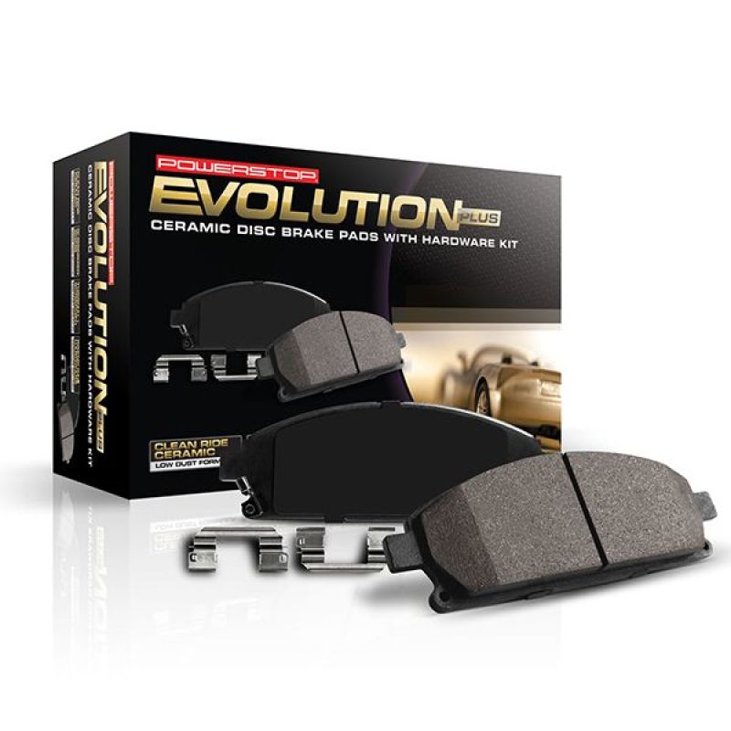 PowerStop 2021 Toyota Prius rear Z17 Evo ceramic brake pads with hardware, showing the brake pad set and mounting components.