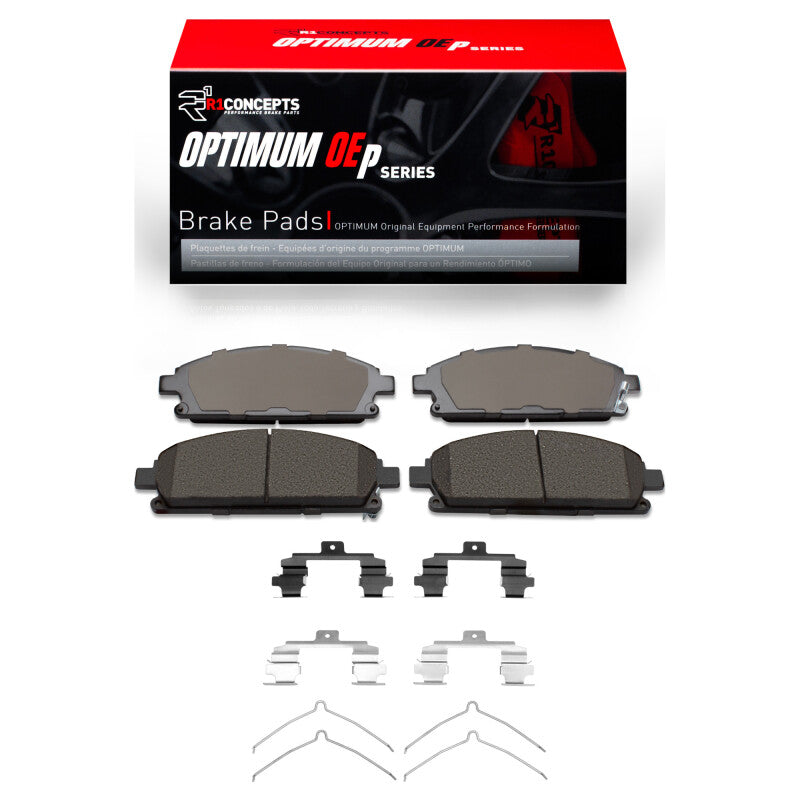 R1 Concepts Acura MDX 2012-2017 OE brake pads and hardware kit, front replacement brake pads with hardware for optimal braking.