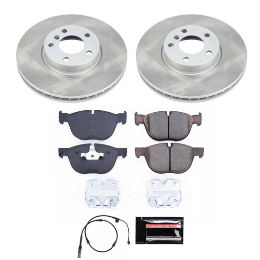 PowerStop front semi-coated brake rotor kit for BMW X6 (2011-2019) with performance blank rotors and black finish.
