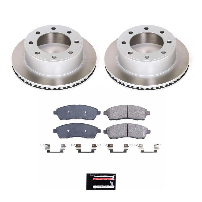 PowerStop rear semi-coated rotor kit for Ford F-350 Super Duty 1999-2004, performance brake components with a clean finish.